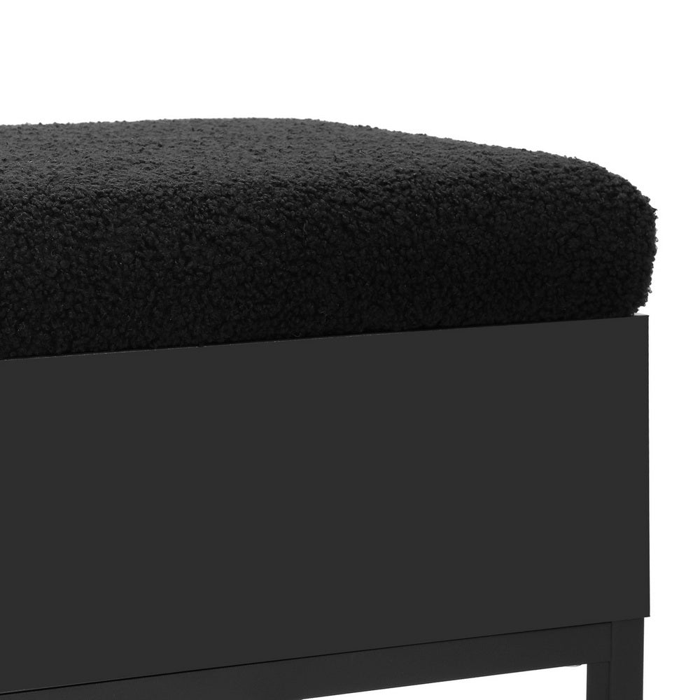 Ashford Bouclé Storage Ottoman with Shelf – Black – 110 cm