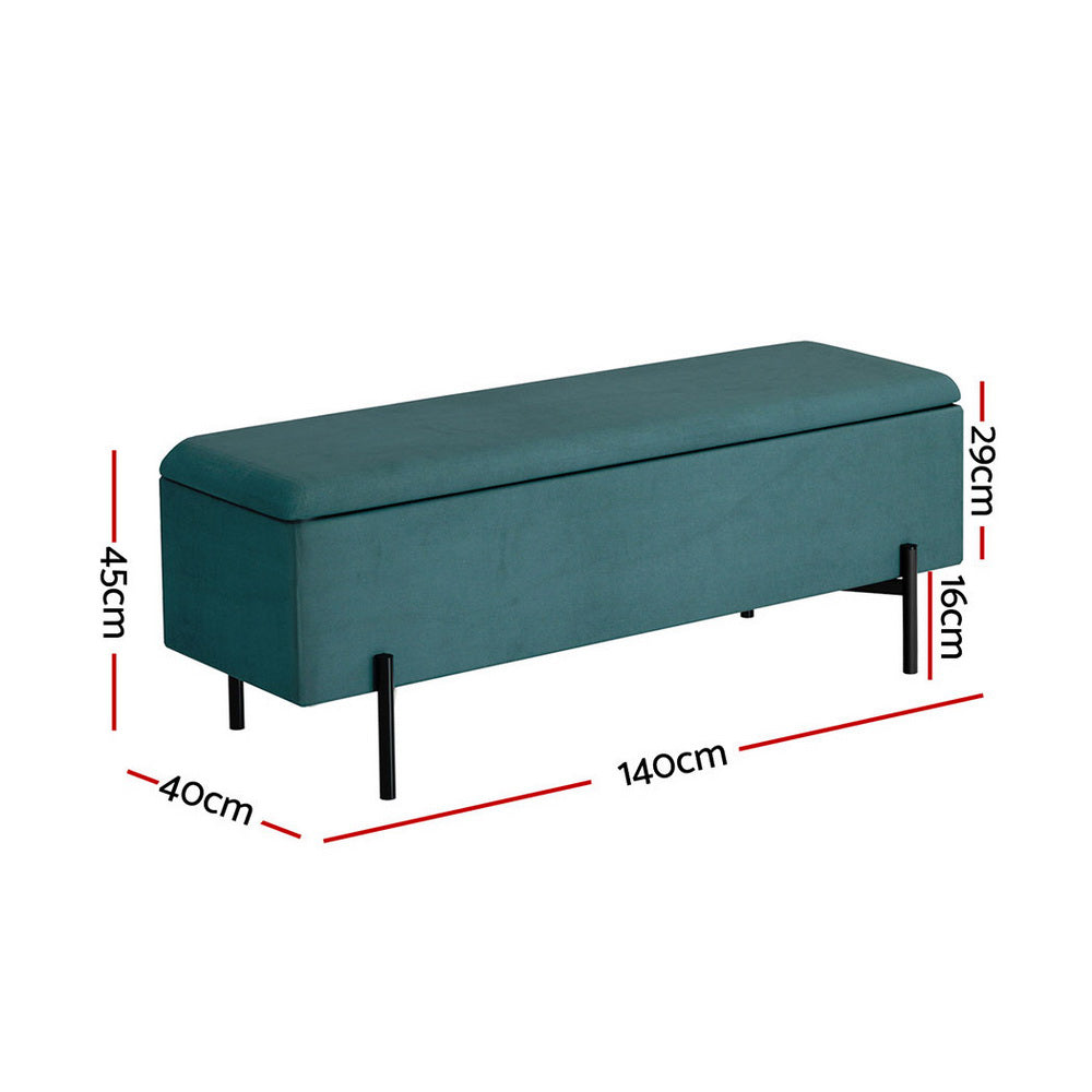 Meridia Velvet Storage Ottoman – Green – 140 cm