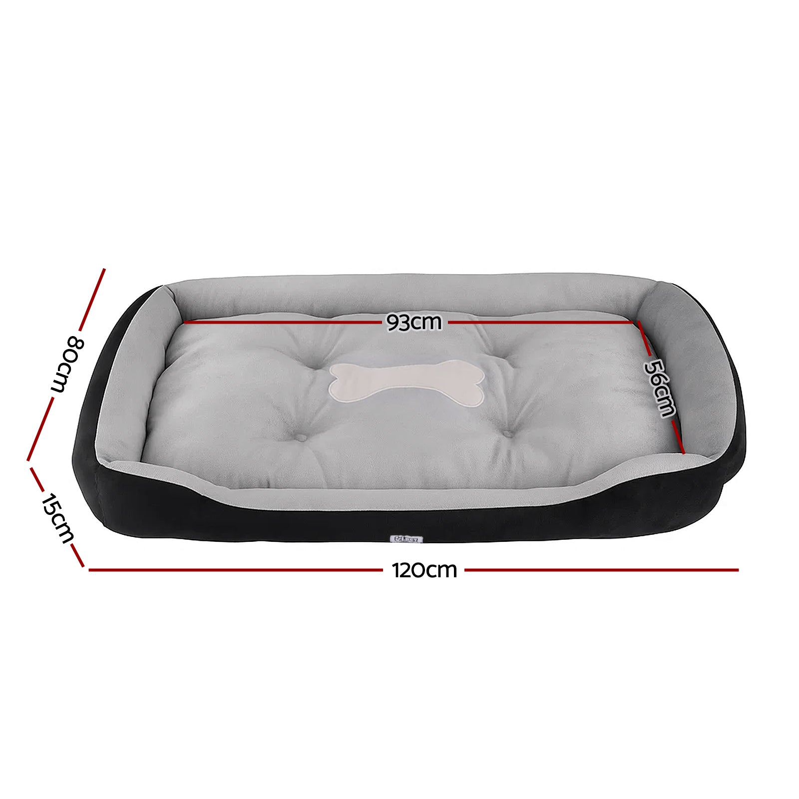 Valero Cotton Pet Bed – Grey & Black – Extra Large 120 cm