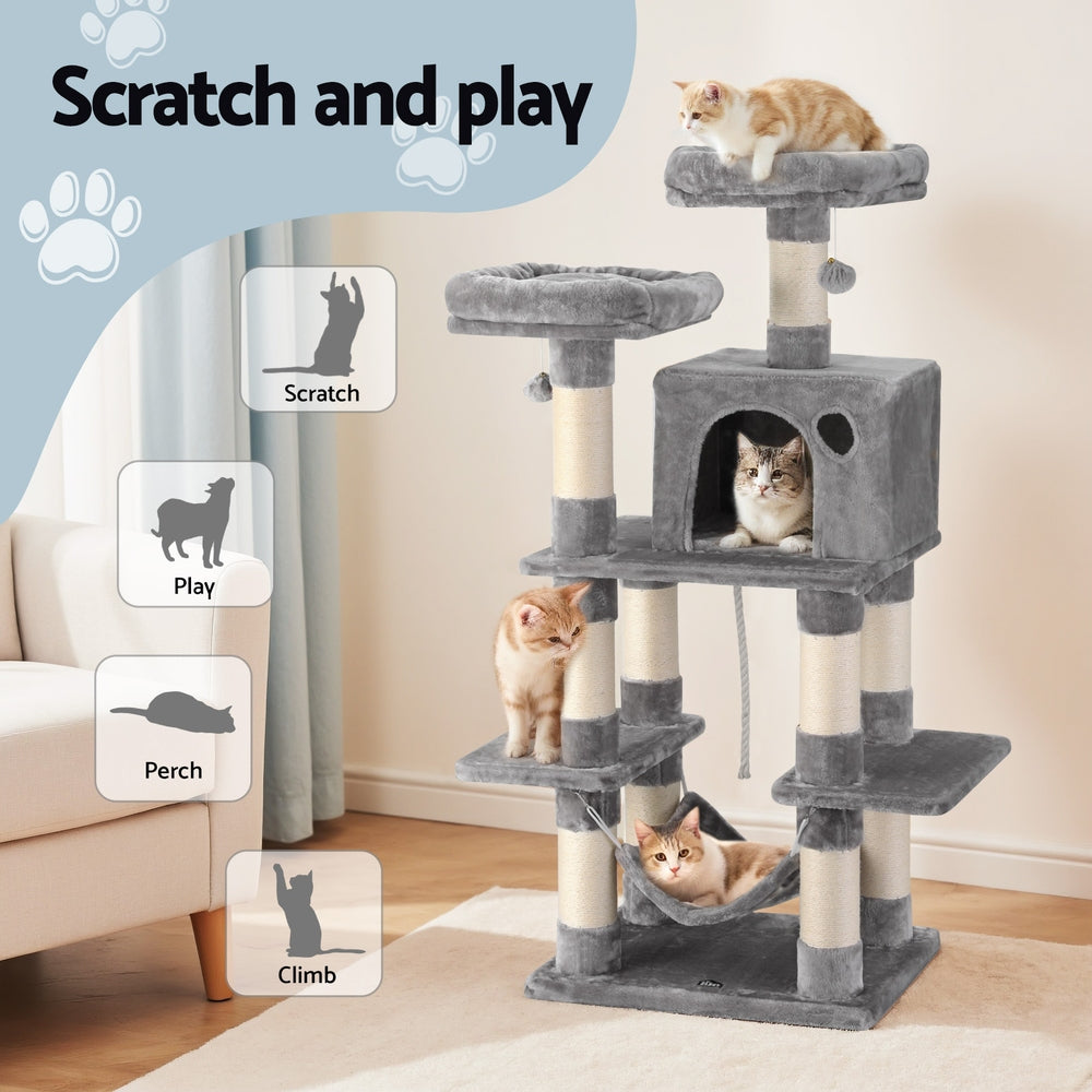 Zenith Multi-Level Cat Tree – Light Grey – 145 cm
