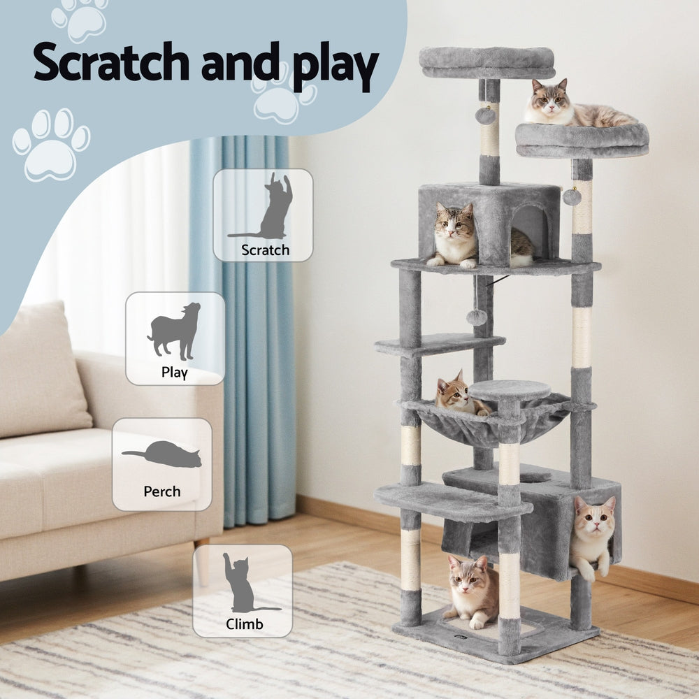 Celina Cat Tree Tower – Light Grey – 184 cm