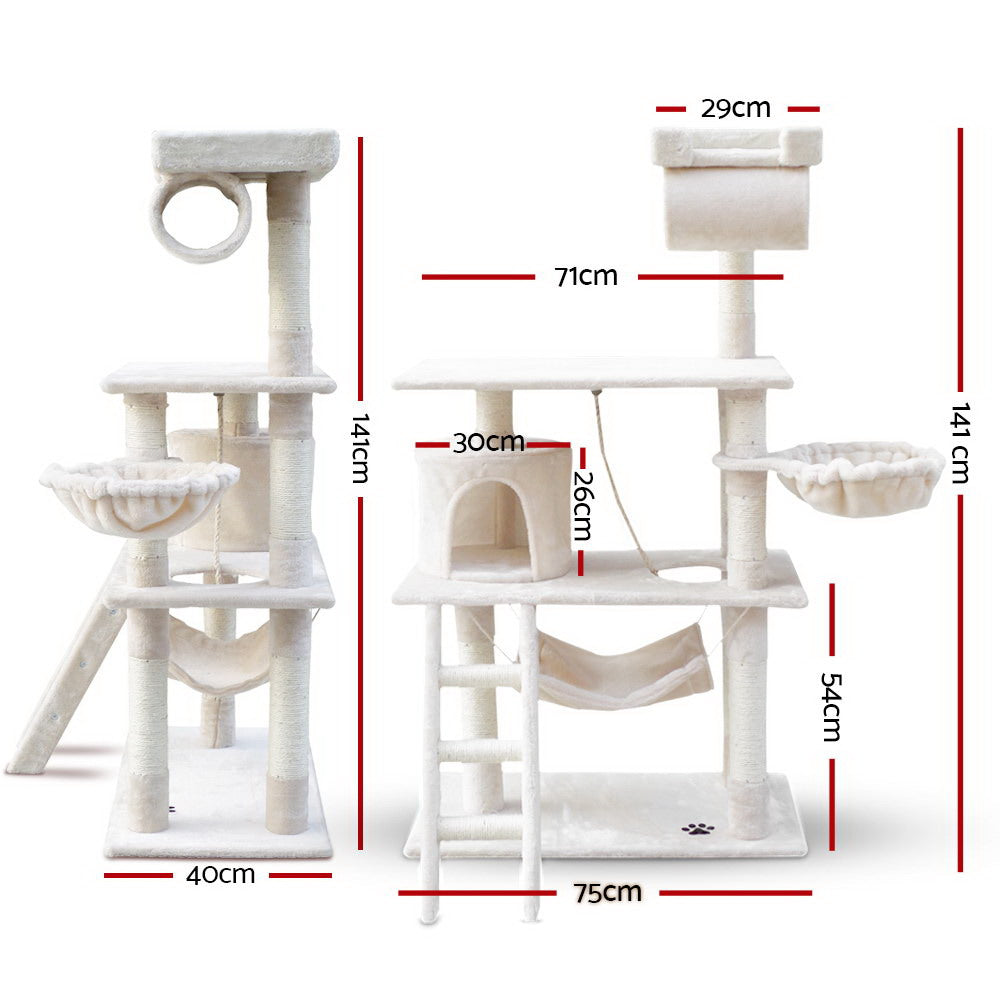 Midtown Cat Tree House – Beige / Cream – 141 cm
