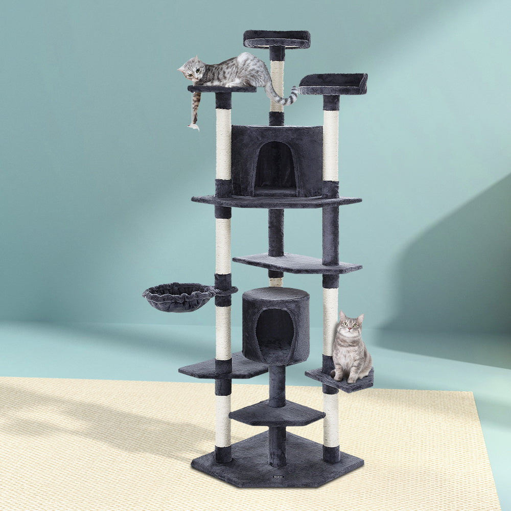 Cat Tree 203cm Tower Scratching Post Scratcher Condo Trees House Bed Grey