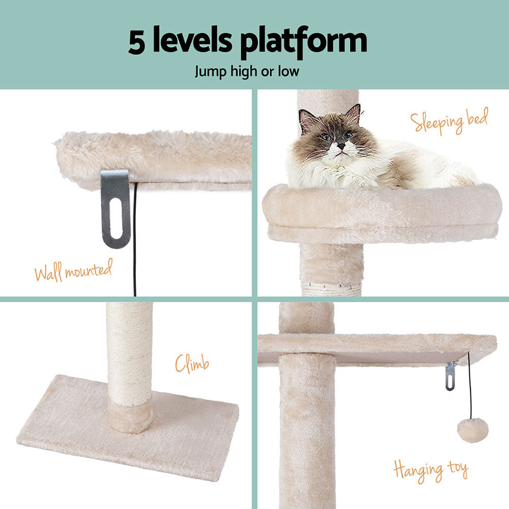 Altima Floor-to-Ceiling Cat Tree – Beige & White – 290 cm