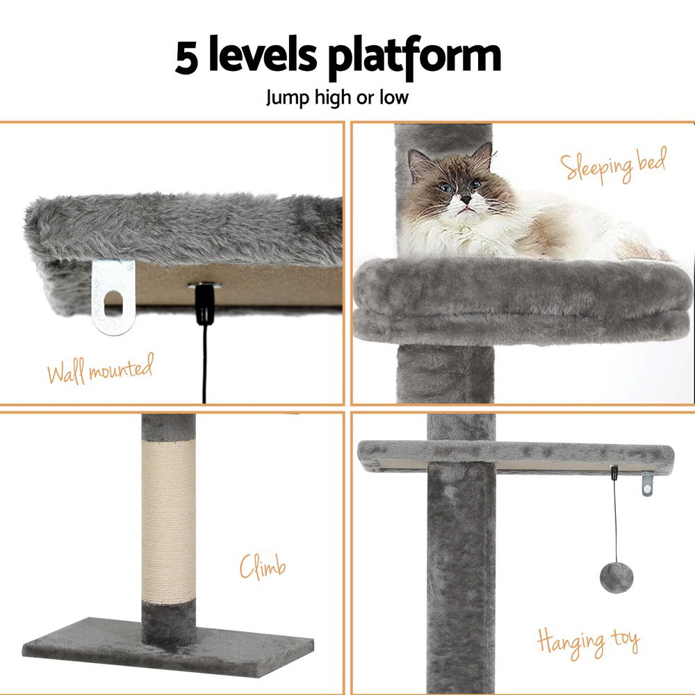 Zenith Floor-to-Ceiling Cat Tree – Grey & White – 290 cm