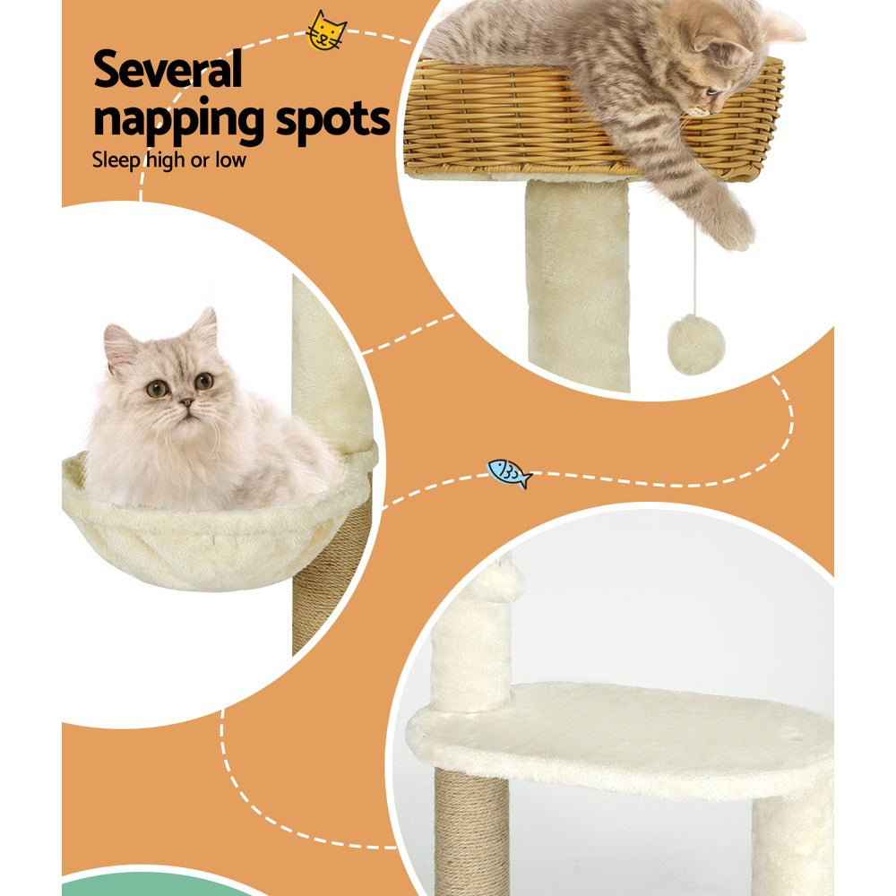 Havana Cat Tree Tower with Rattan Ladder – Beige – 138 cm