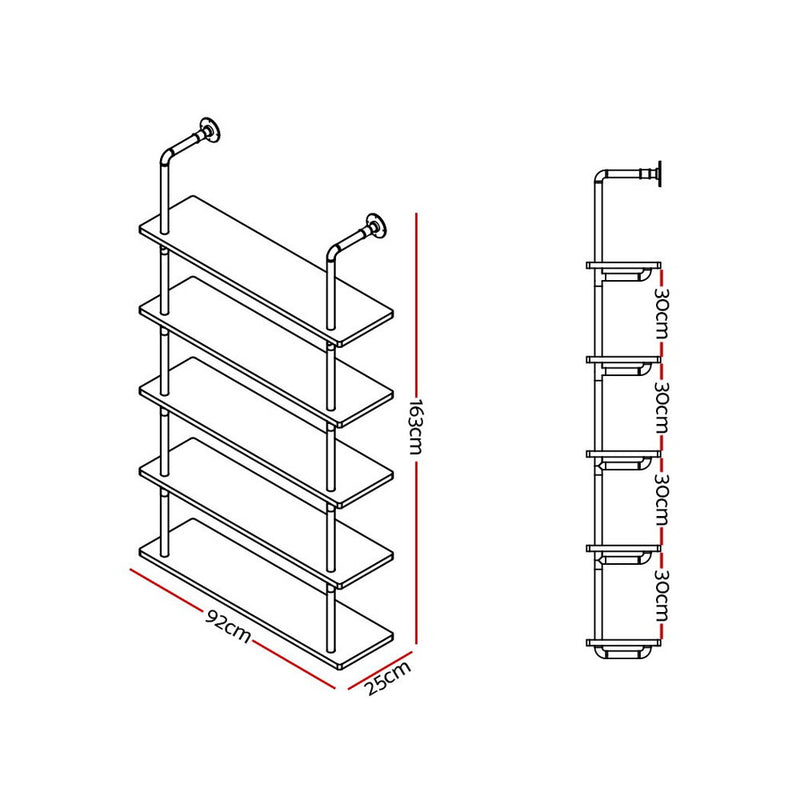 5 Tier Floating Pipe Shelf - Black