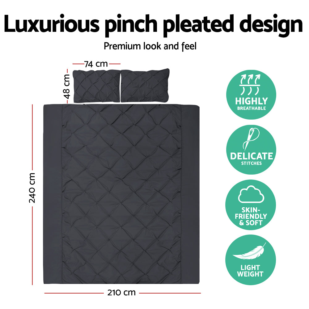 Selena Quilt Cover Set Diamond Pinch – Black – King
