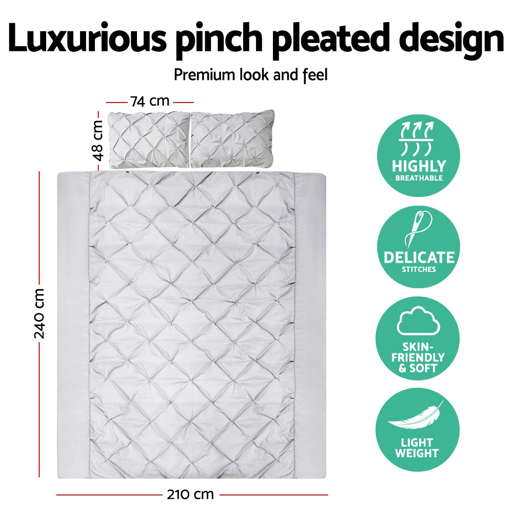 Selena Quilt Cover Set Diamond Pinch – Grey – King