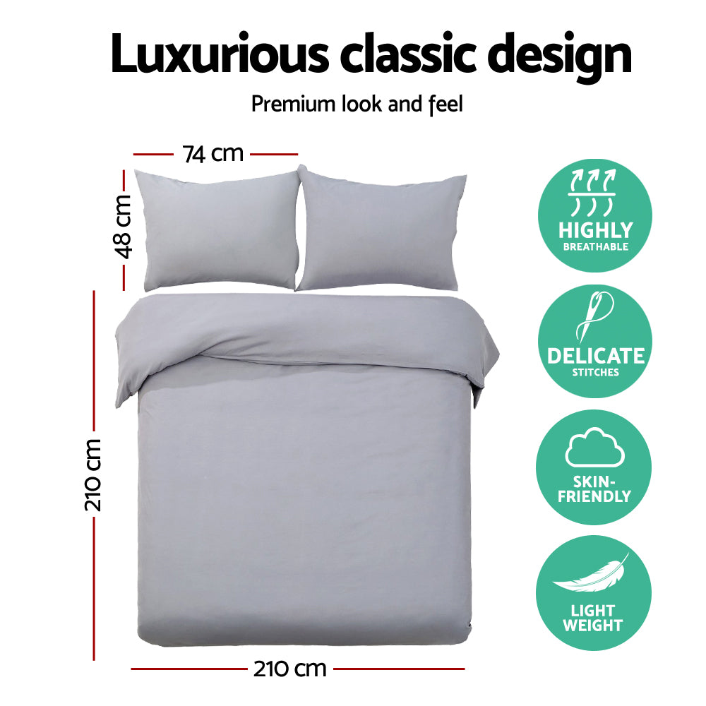 Classic Quilt Cover Set – Grey – Queen