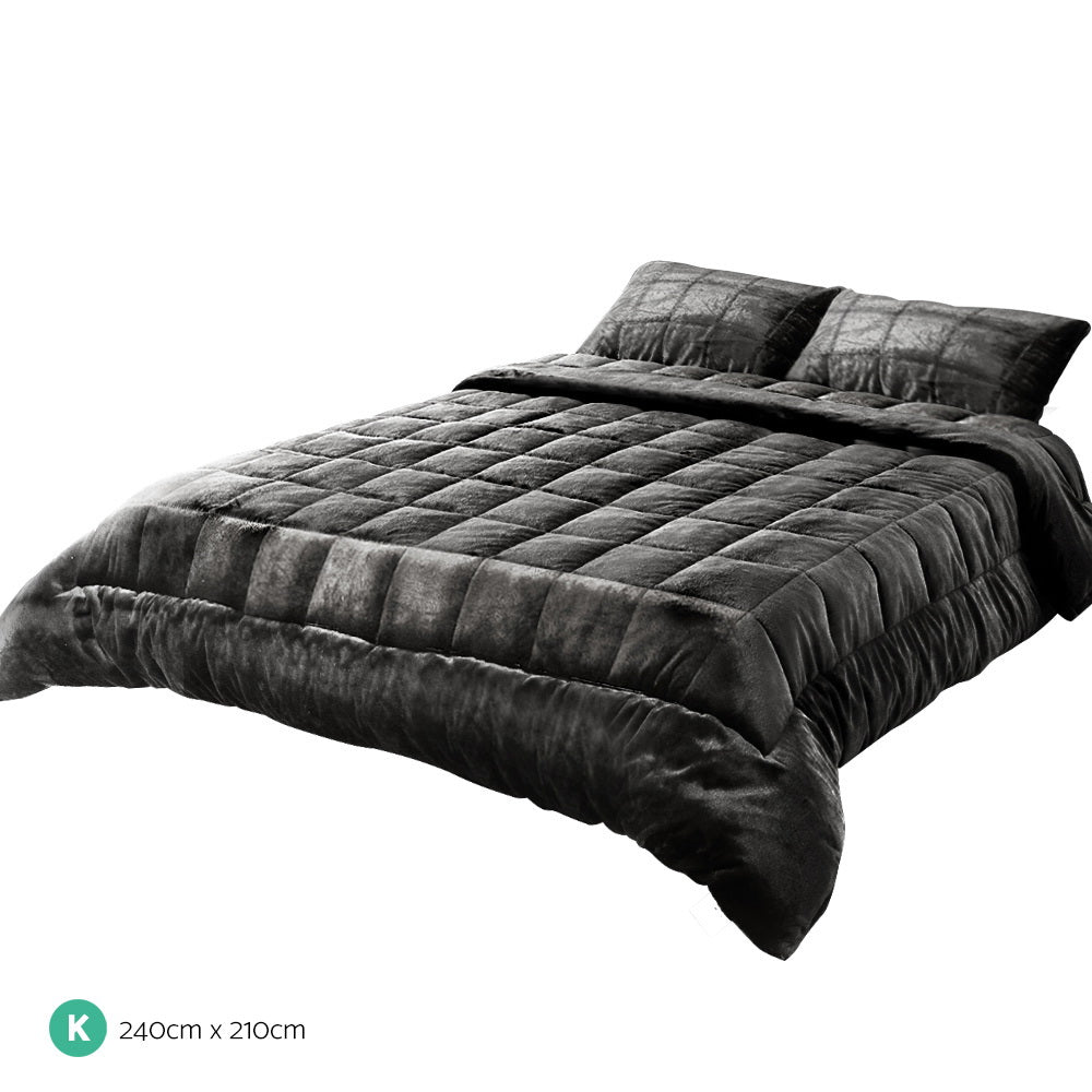 Halston Faux Mink Quilt – Charcoal – King
