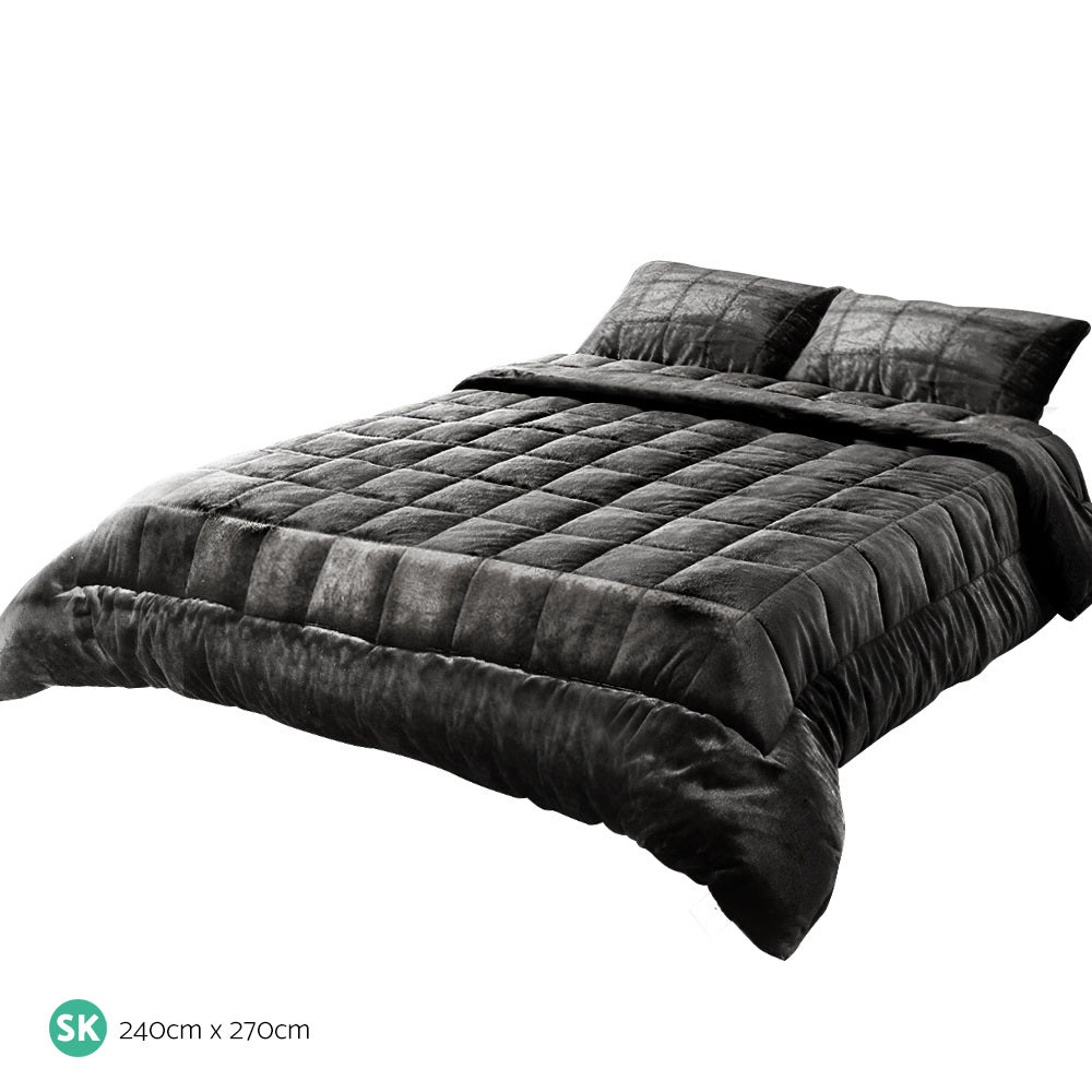 Luxora Faux Mink Quilt – Charcoal – King