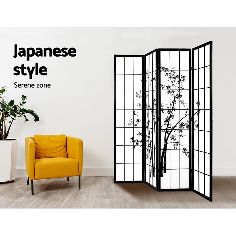 4 Panel Bamboo Room Divider - Black & White