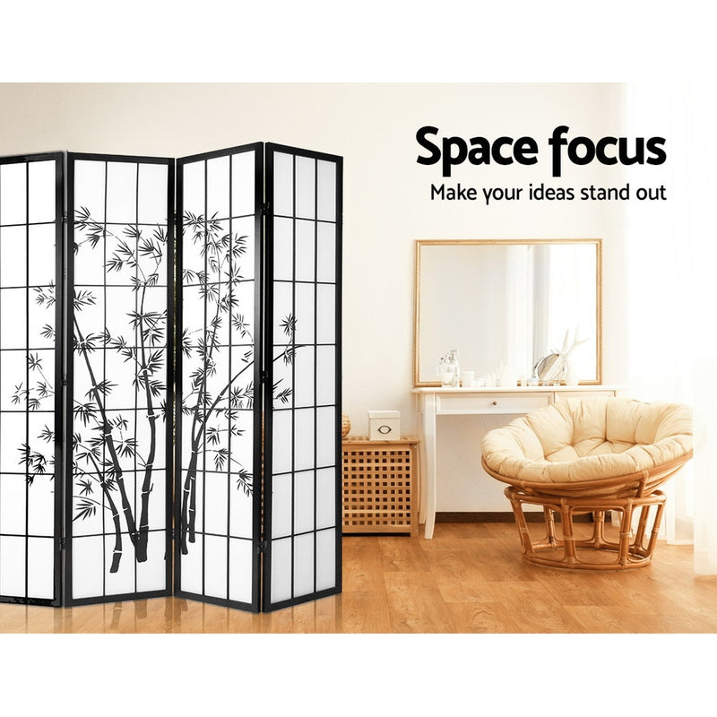 4 Panel Bamboo Room Divider - Black & White