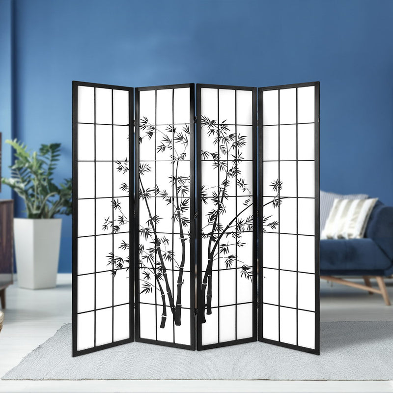 4 Panel Bamboo Room Divider - Black & White