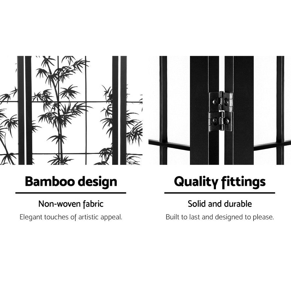Takeshi Bamboo Room Divider – Black & White – 4 Panel