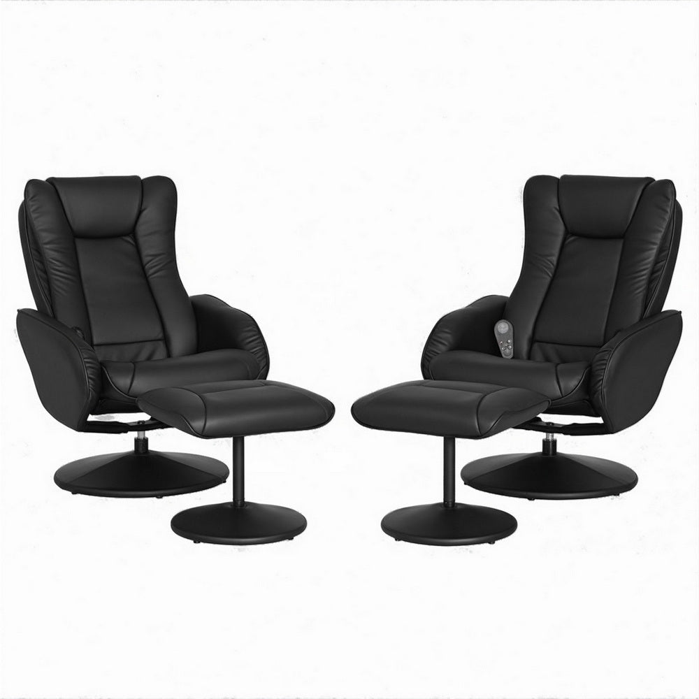 Haven 2X Recliner Chair Ottoman Heated Massage Black