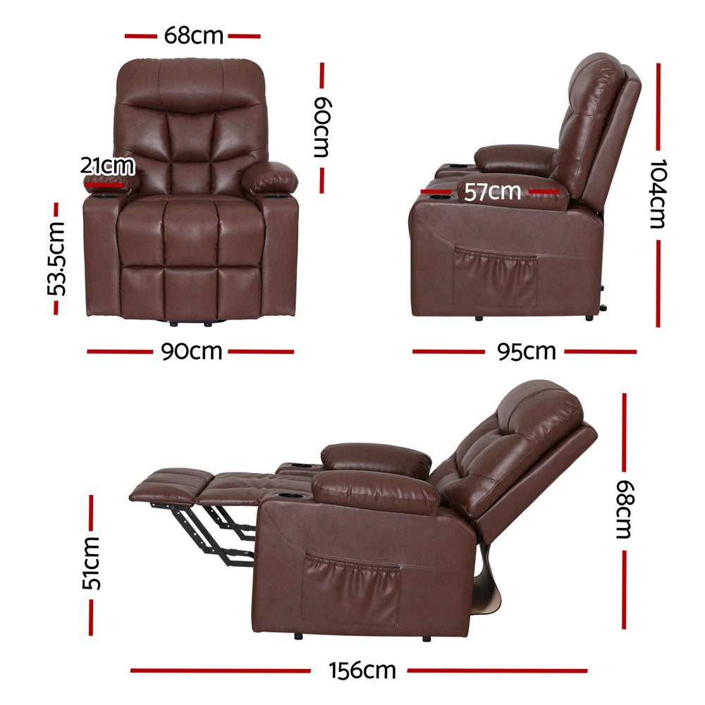 Claude Heated Massage Recliner Chair – Brown – Single