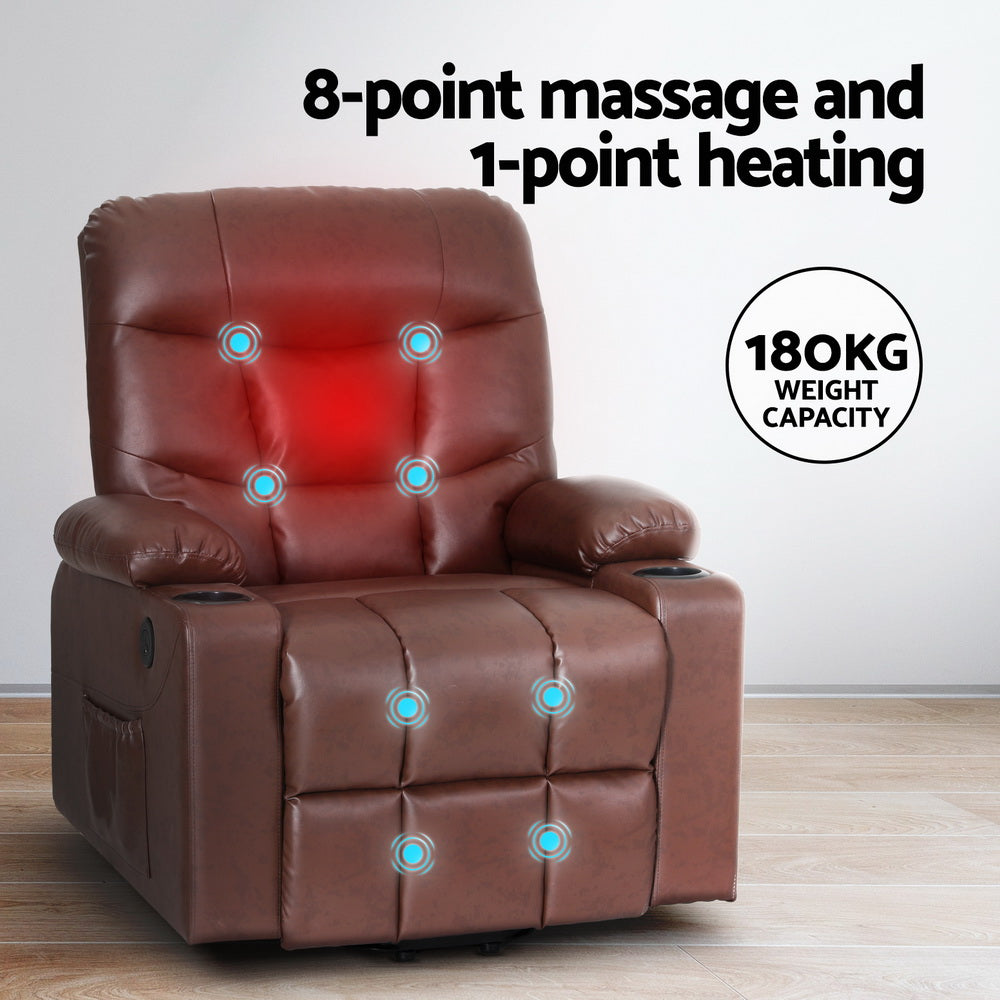 Claude Heated Massage Recliner Chair – Brown – Single
