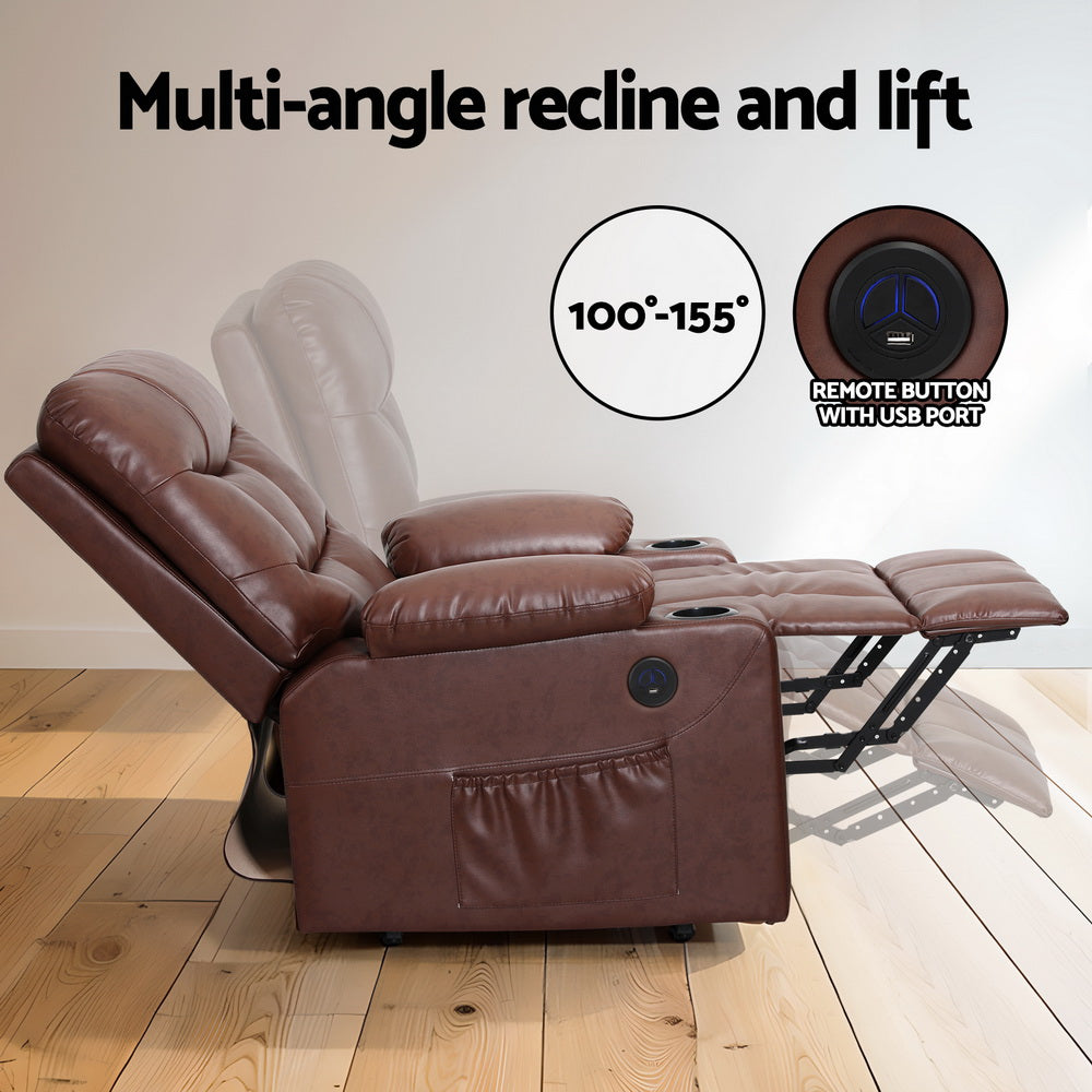 Claude Heated Massage Recliner Chair – Brown – Single