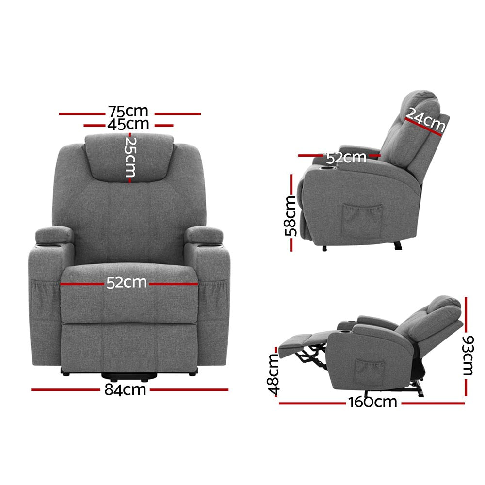 Milio Electric Recliner Chair with Heated Massage – Grey
