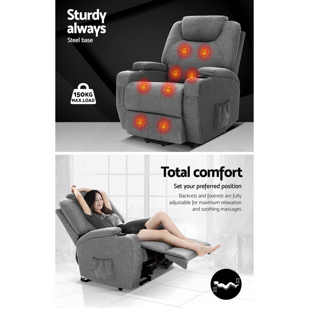 Milio Electric Recliner Chair with Heated Massage – Grey