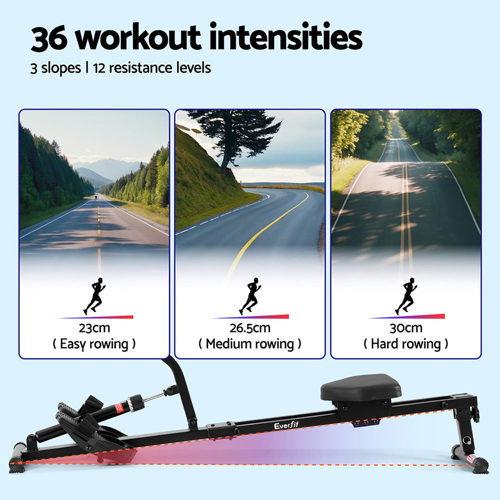 Halston Hydraulic Rowing Machine – Black – 12 Level Resistance