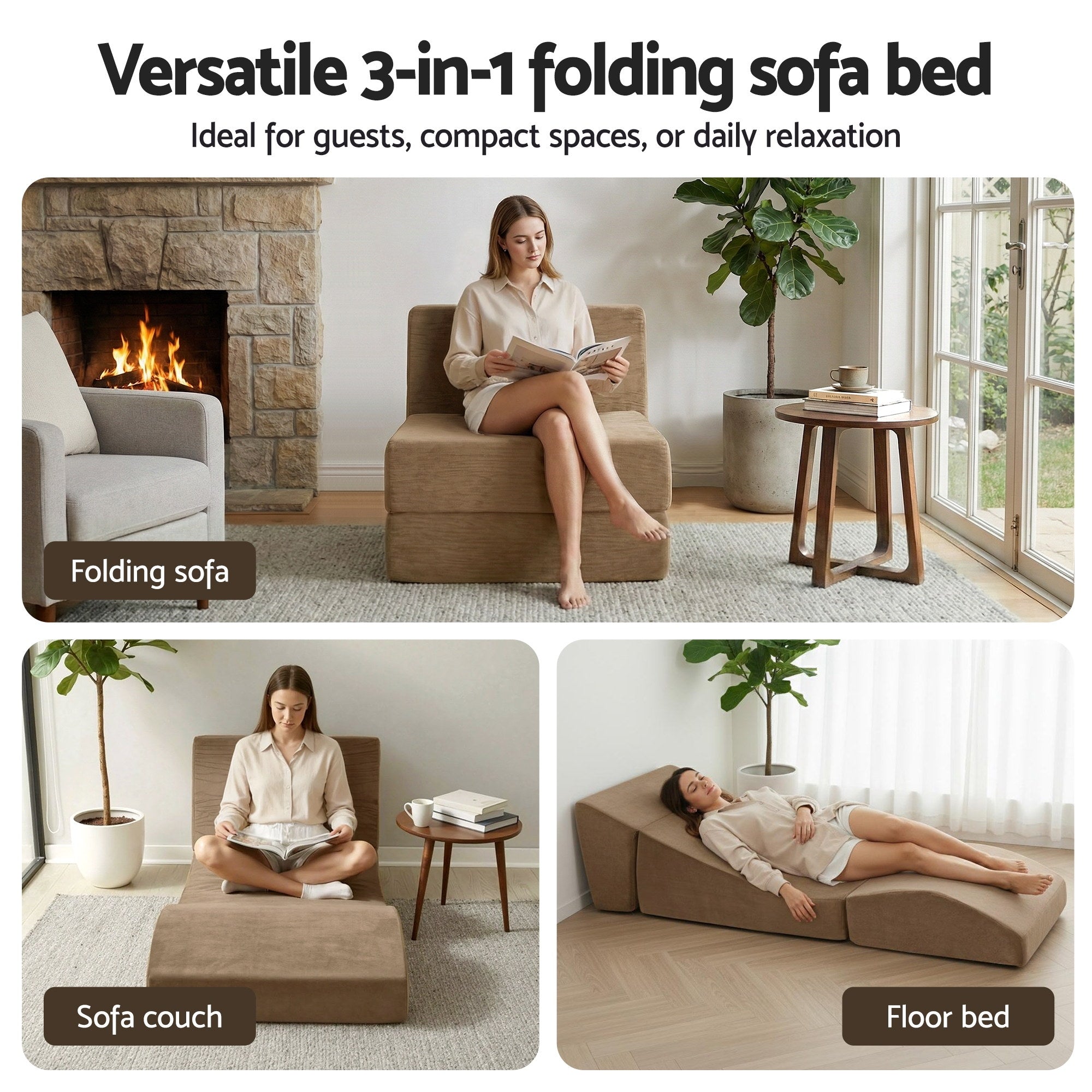 Breslin Folding Floor Futon – Brown / Wood – Single
