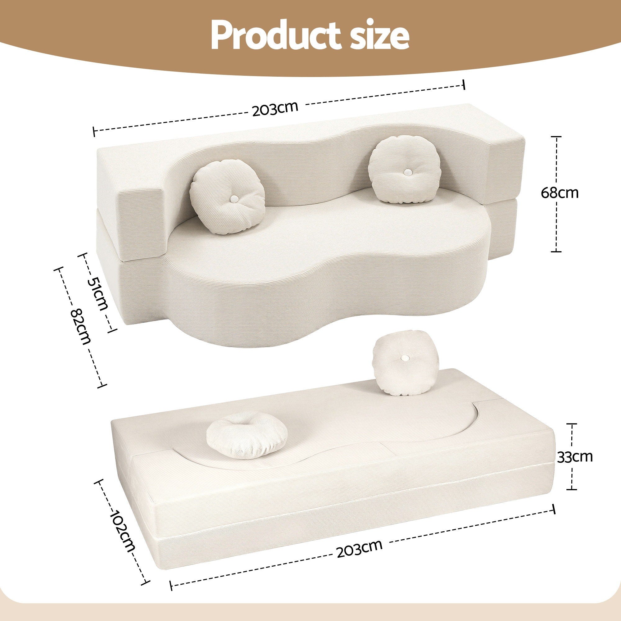 Bellara Convertible Sofa Bed – Beige / Cream – 2 Seater