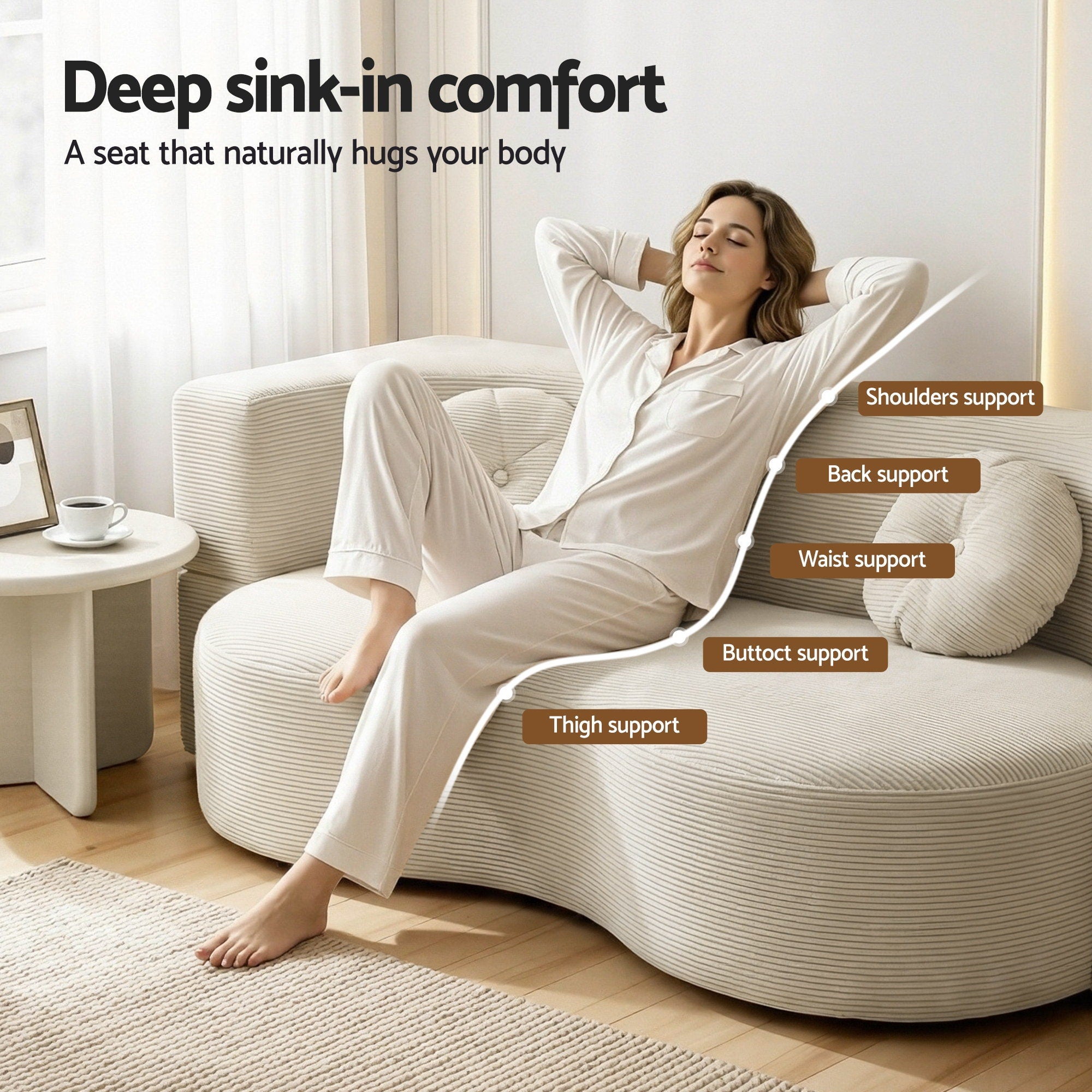 Bellara Convertible Sofa Bed – Beige / Cream – 2 Seater