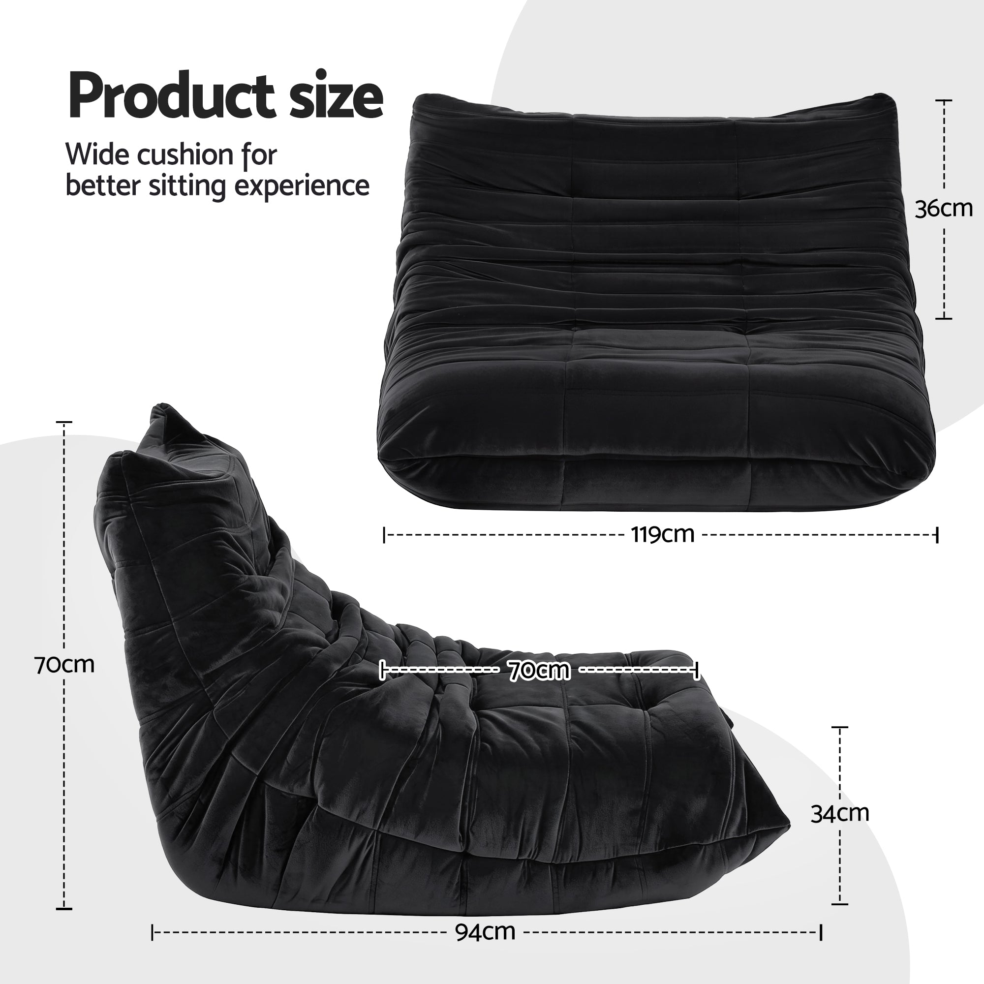 Caldara Lazy Floor Sofa – Black – 2 Seater