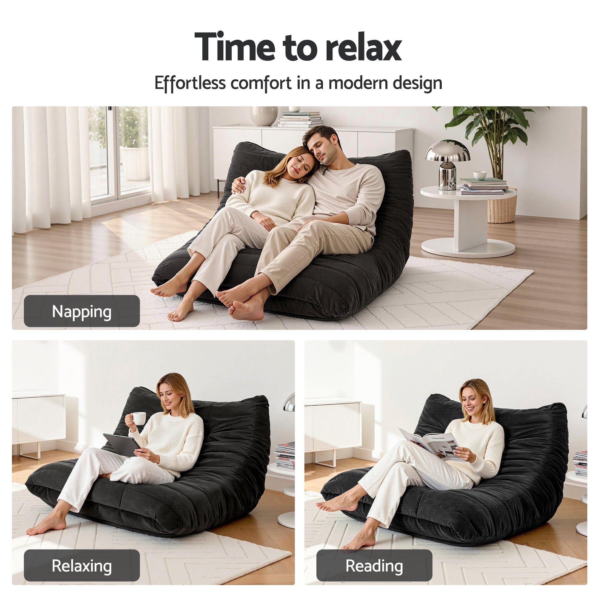 Caldara Lazy Floor Sofa – Black – 2 Seater