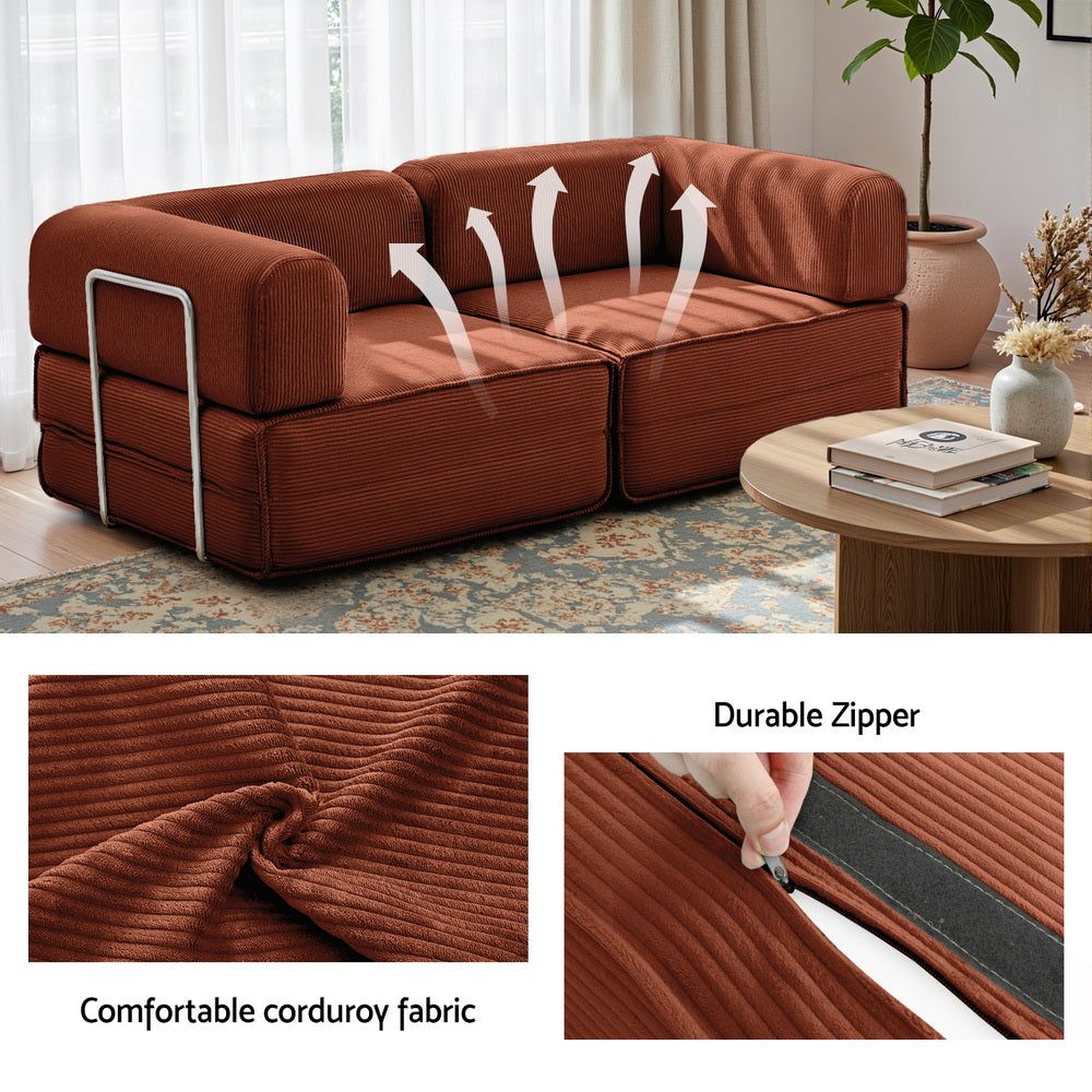 Torren Convertible Sofa Bed – Orange – 2 Seater
