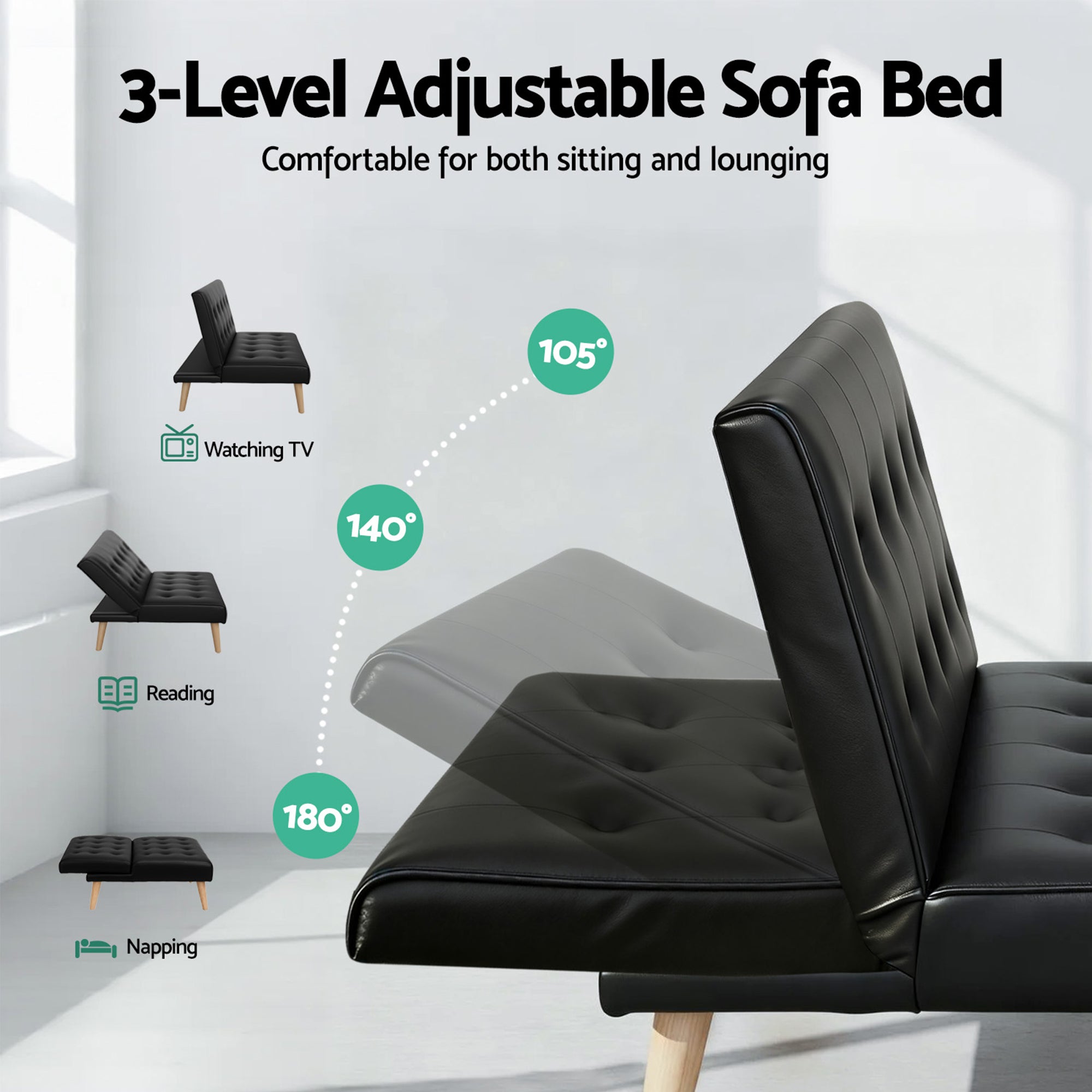 Solari Recliner Sofa – Black – Set of 2
