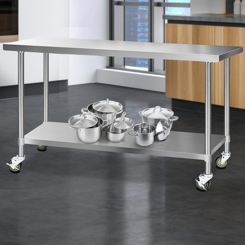 Stainless Steel Kitchen Bench with Wheels – 1829x610mm