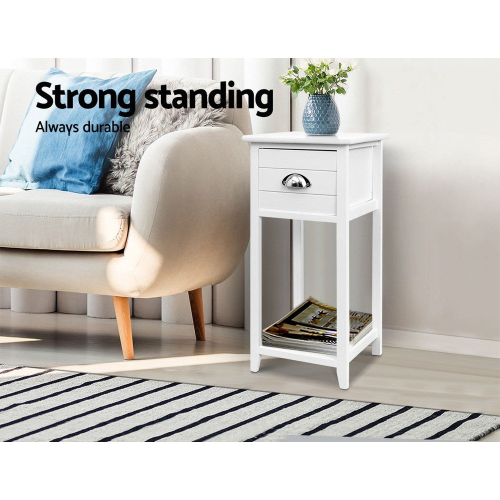 Thyme Vintage Bedside Table – White – 30 cm