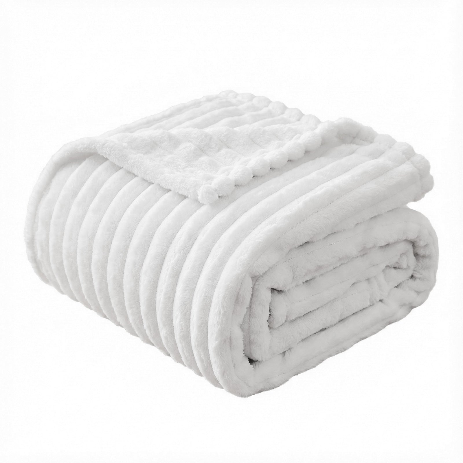 Serena Fleece Throw Blanket – White – Queen
