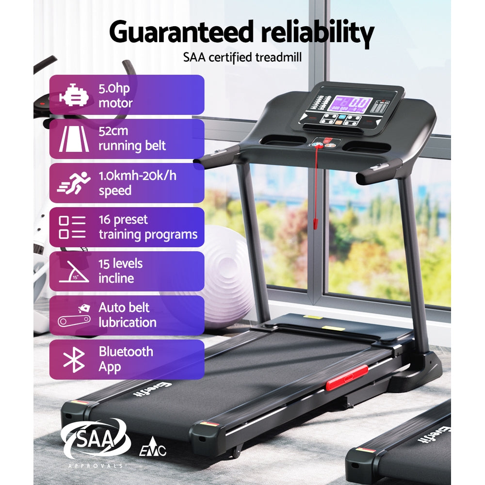 Elevation Auto Incline Electric Treadmill – Black – 520mm