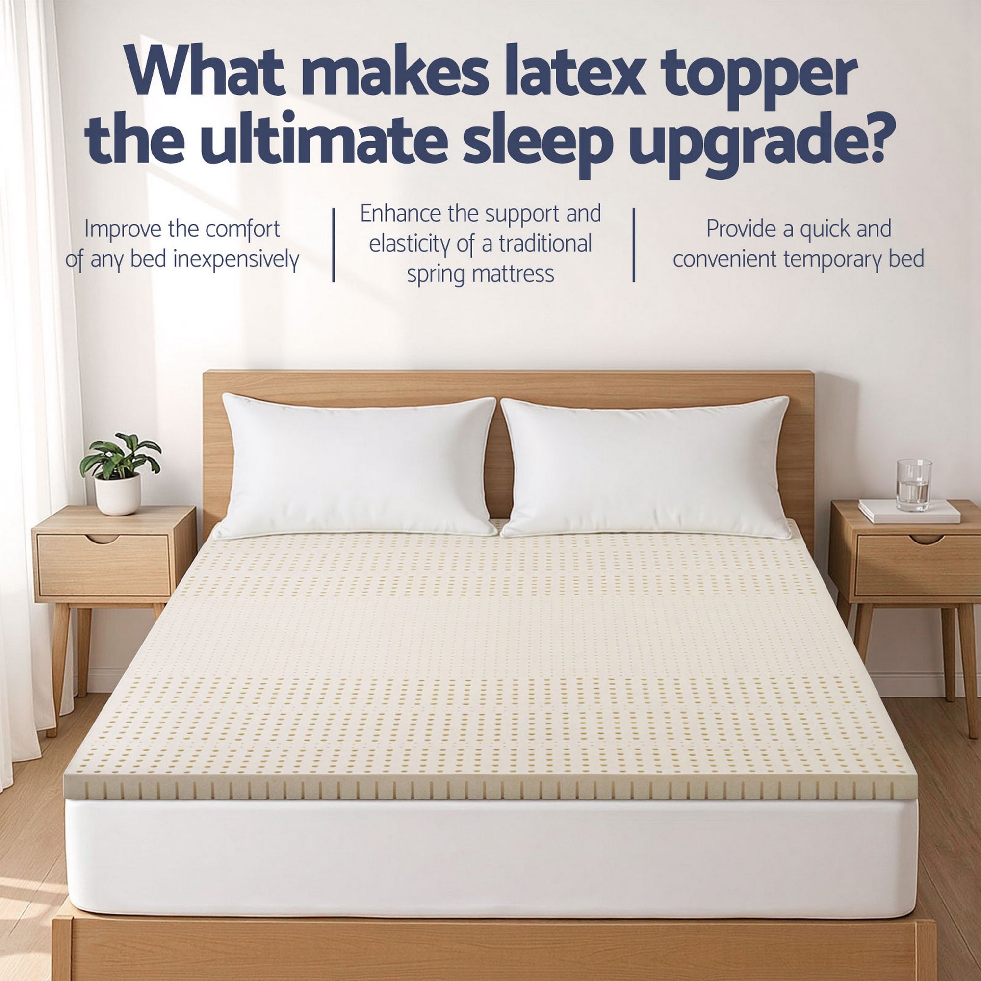 Alderon Latex Mattress Topper with Cooling Cover – Natural – Double – 5cm