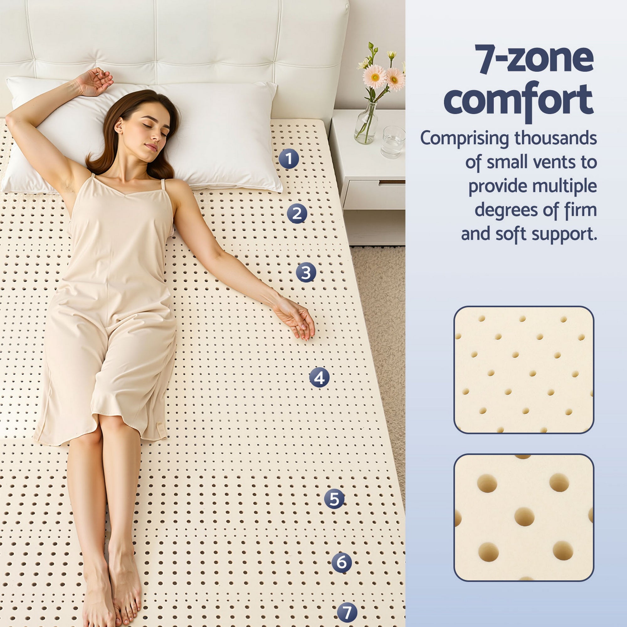 Alderon Latex Mattress Topper with Cooling Cover – Natural – Double – 5cm