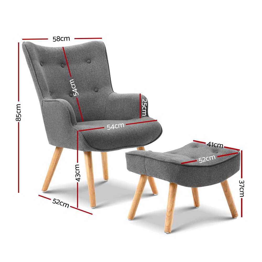 Lansar Linen Armchair & Ottoman – Grey