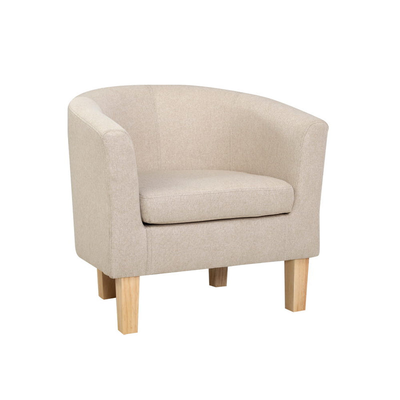 Beige Tub Armchair – Fabric Accent Lounge Chair