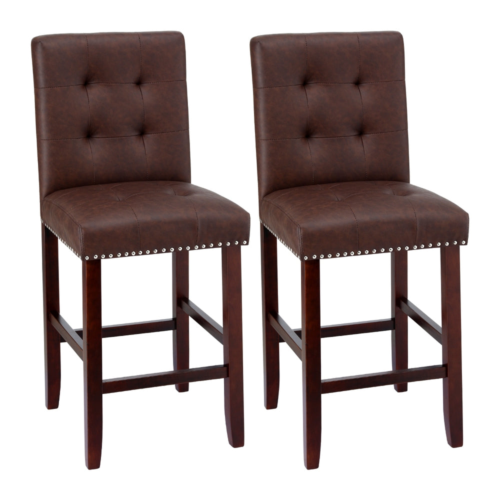Arlo 2x Bar Stools Kitchen Dining Chairs Counter PU Leather Wooden Ada Brown