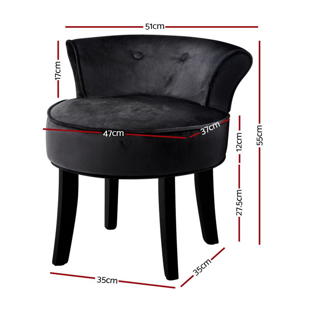 Daven Velvet Vanity Stool – Black – 51 cm