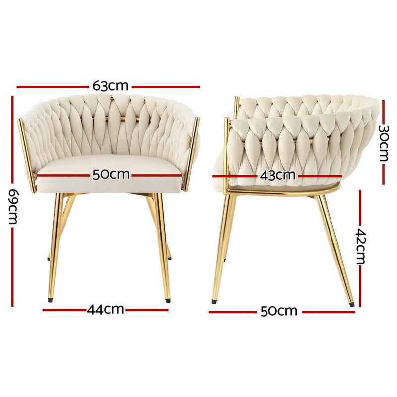 4 x Velvet Armchairs – Beige Finish, Classic Design