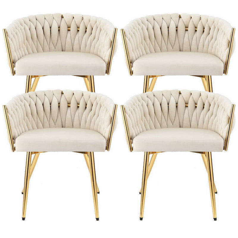 4 x Velvet Armchairs – Beige Finish, Classic Design