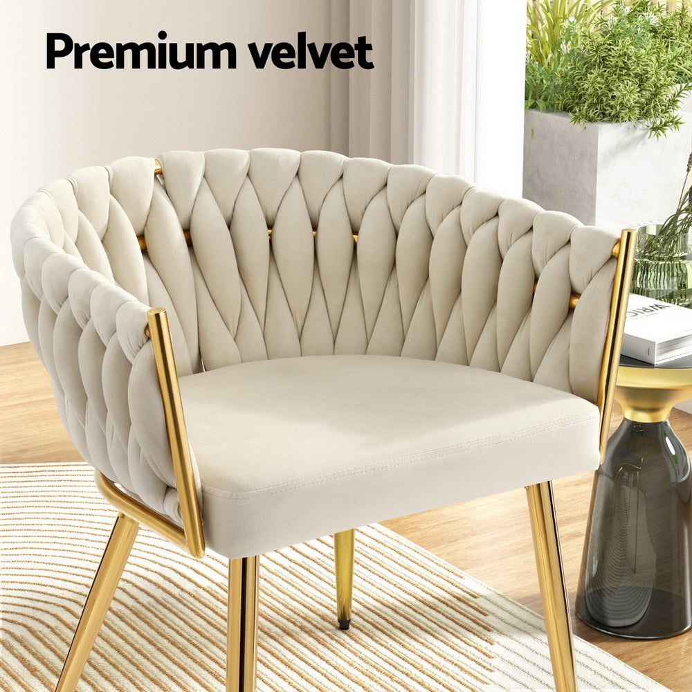 Halston Velvet Armchairs – Beige – Set of 4