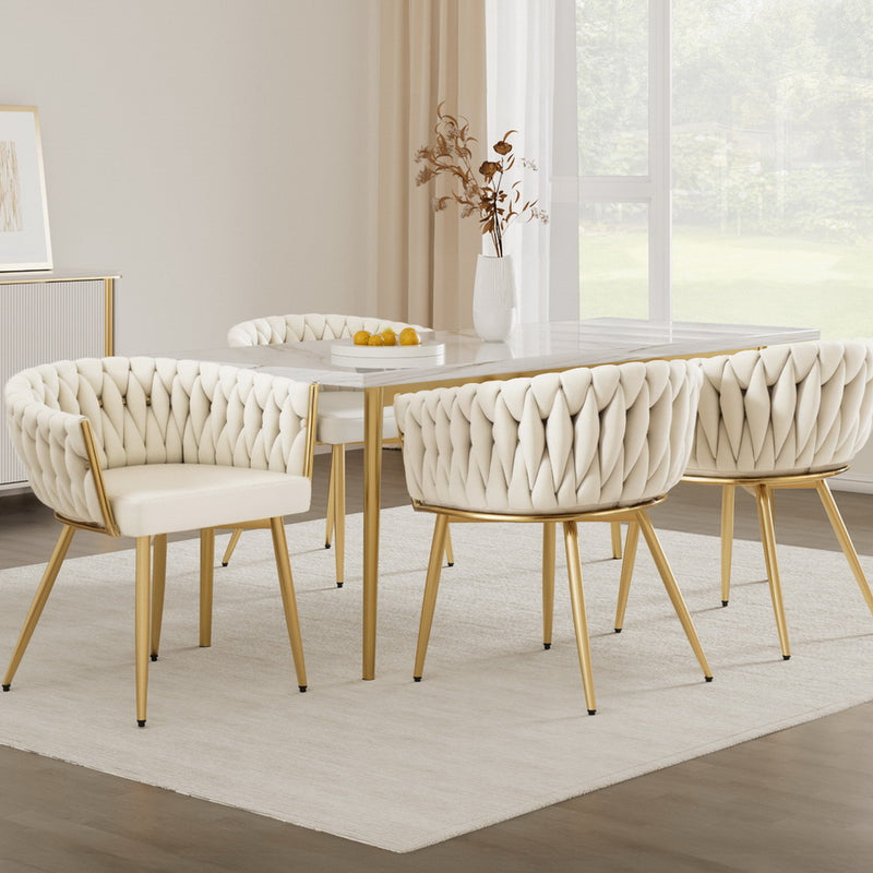 4 x Velvet Armchairs – Beige Finish, Classic Design