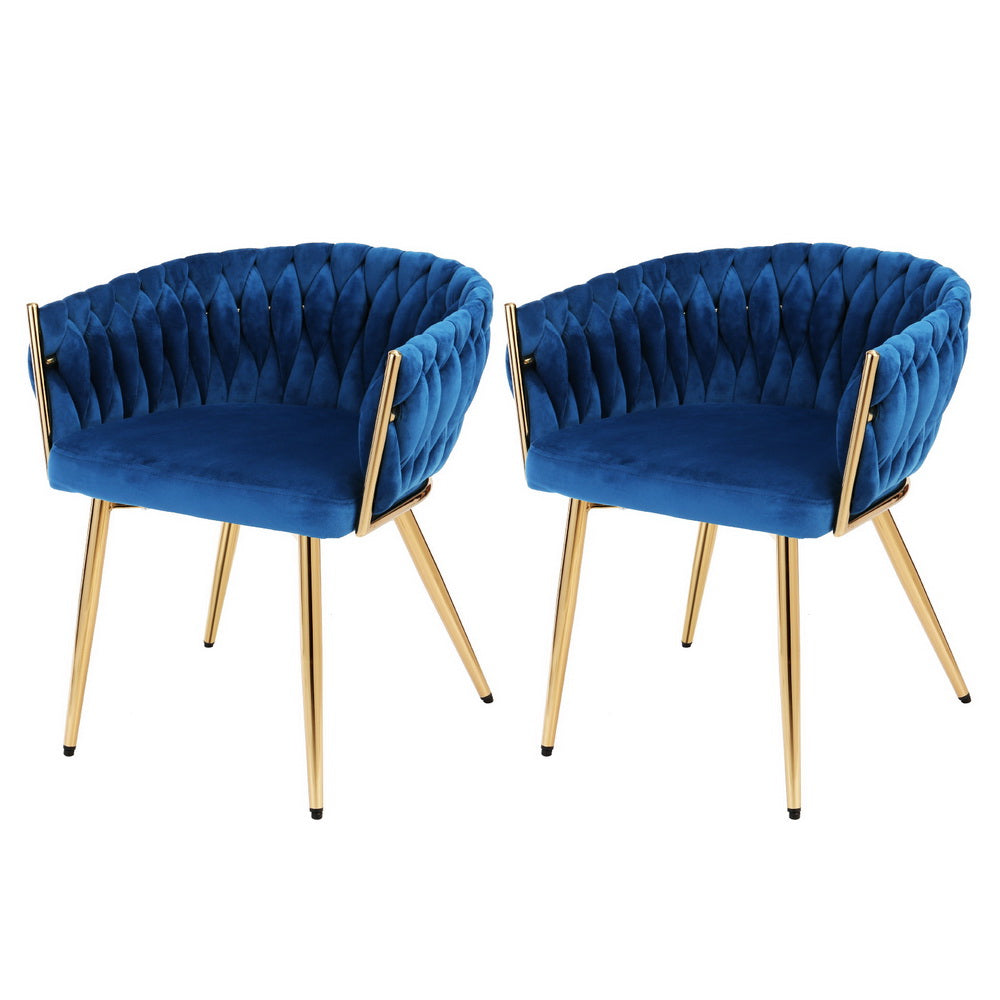 Atlas 1 Set of 2 Dining Chairs Velvet Weaving Armchair Blue