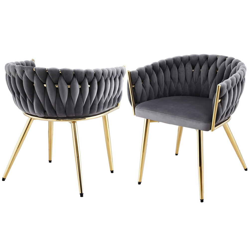 Nova 1 Set of 2 Dining Chairs Velvet Armchair Grey